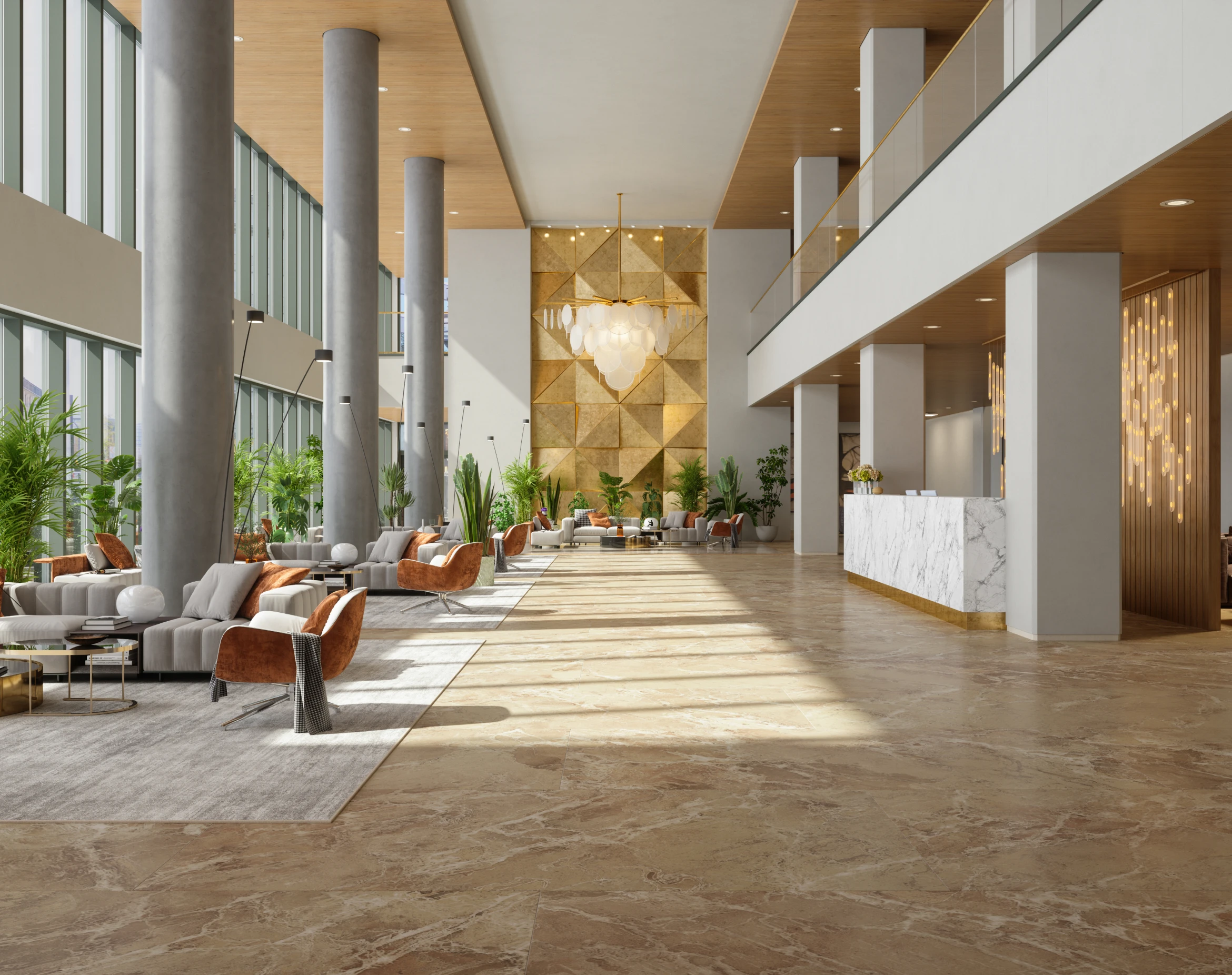 Spacious lobby with tall columns